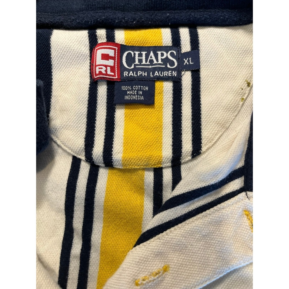 Chaps Ralph Lauren Mens Striped Rugby‎ Polo XL Short Sleeve Embroidered Logo - Picture 2 of 4